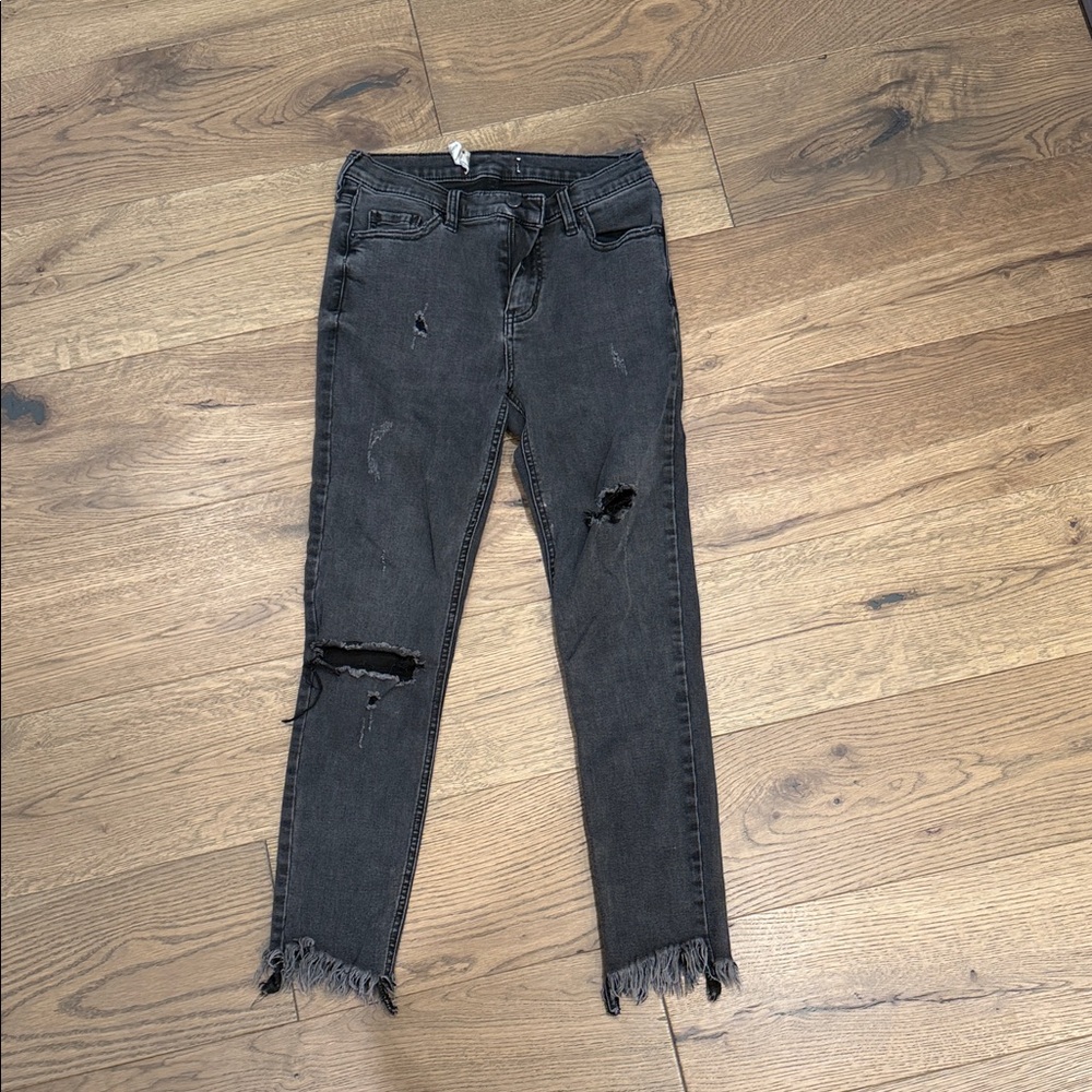 Free People Charcoal Distressed Skinny Jeans